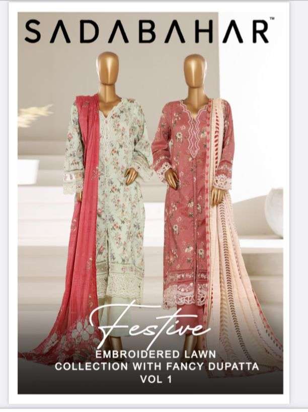 Festive Embroidered Lawn Collection 2026 Vol 1 by Sadabahar